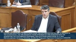 Read more about the article Για αδυναμίες διαχρονικά έκανε λόγο ο Τασούλης στην Εξεταστική για τον ΟΠΕΚΕΠΕ