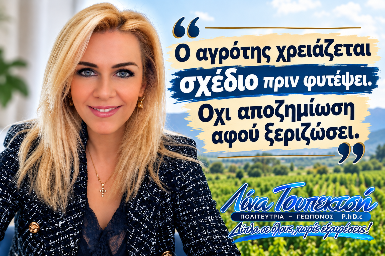 Read more about the article Λίνα Τουπεκτσή: Ο αγρότης χρειάζεται σχέδιο πριν φυτέψει, όχι αποζημίωση αφού ξεριζώσει
